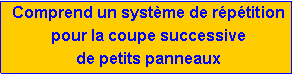 Zone de Texte: Comprend un syst�me de r�p�tition pour la coupe successive de petits panneaux